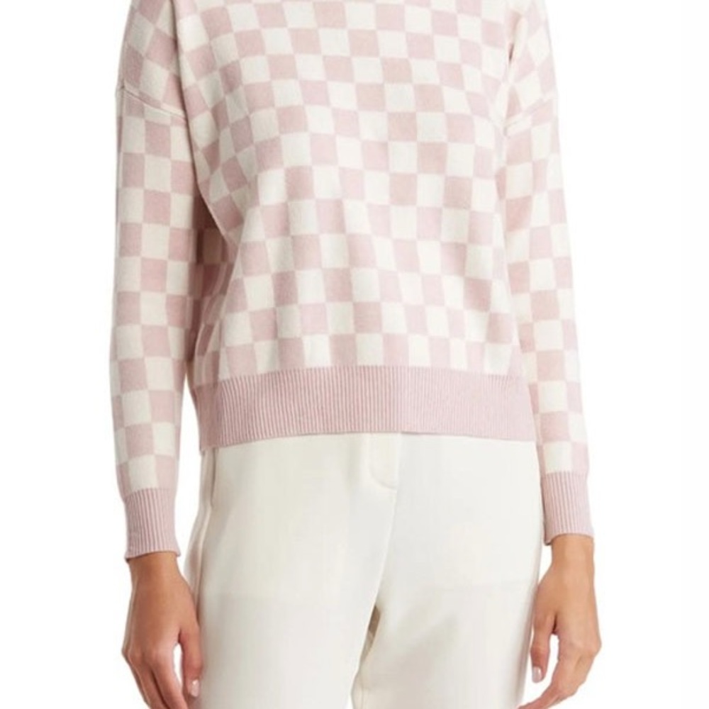 T Tahari Blush and Cream Checkered Sweater